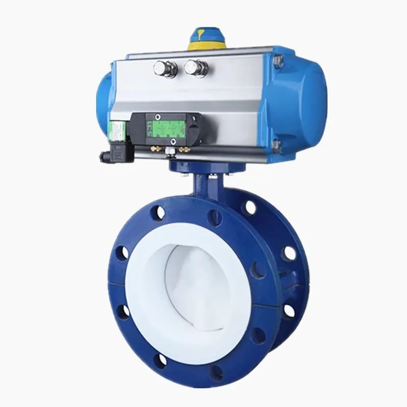 PTFE Lined Double Flange  Butterfly Valve Water Concentric Pneumatic Control Valve
