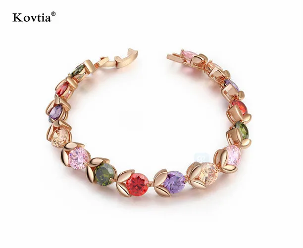 Candy color gemstone bracelet rose flower bracelets jewelry crystal beads bracelet gold