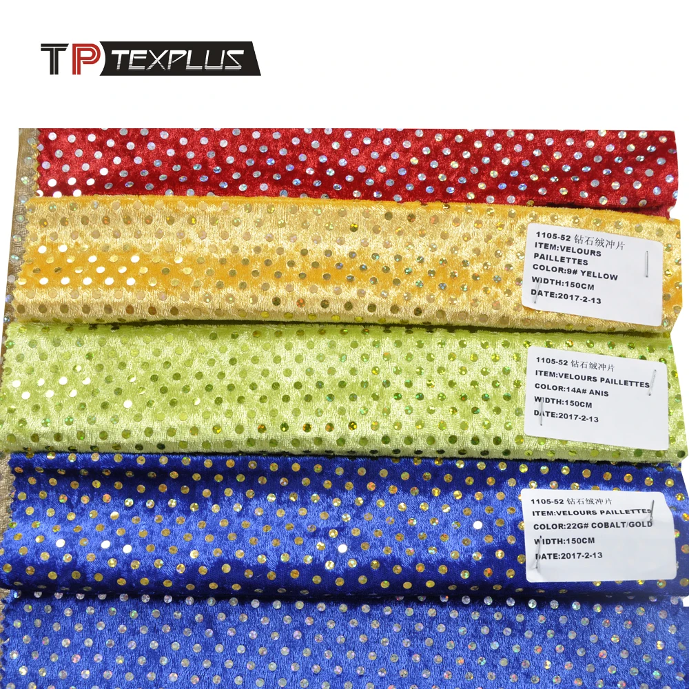 
Wholesale polyester knit crushed diamond velour and velour paillettes fabric 