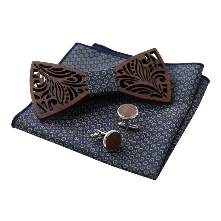 Handmade Fancy Box Packaging Wedding wooden bow tie gift set for men