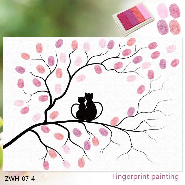Canvas print painting DIY two cats in tree branches wall decor fingerprint painting