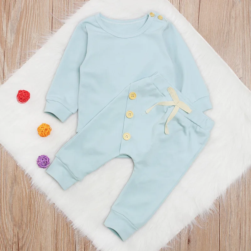 
2pcs plain color baby sets long sleeves bodysuits matching with pants 