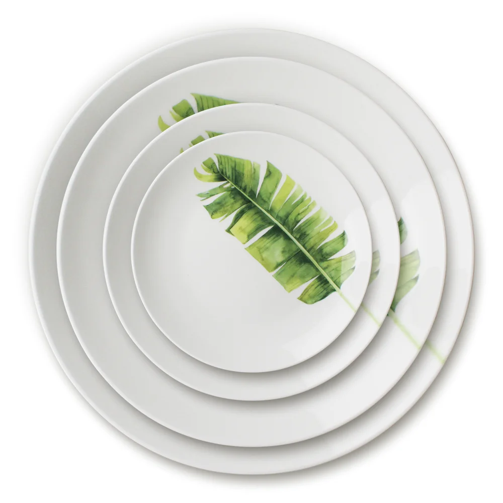 Western Style Tropical Leaves ceramic dinner plate sets, porcelain dinnerware set banana leaf dinner plates