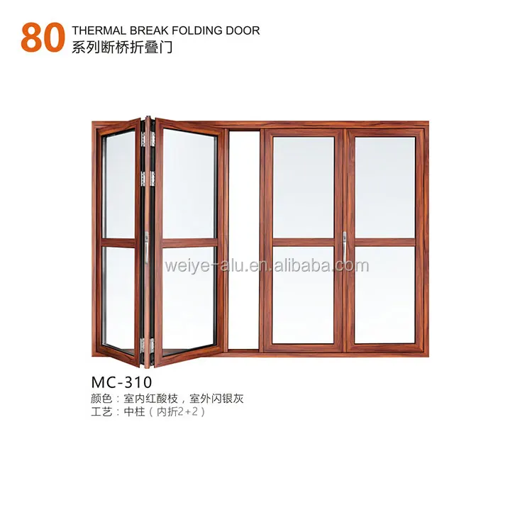 80 luxury aluminum glass thermal break folding door with wood pattern 2+2 2+0 3+3 3+2 3+0