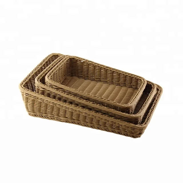Handmade PP rattan rectangle bread/fruit/vegetable basket