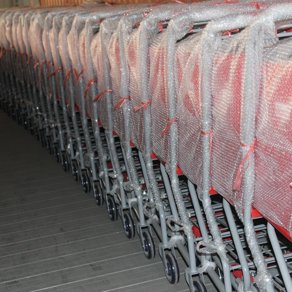 200L supermarket plastic shopping cart red color with logo printing