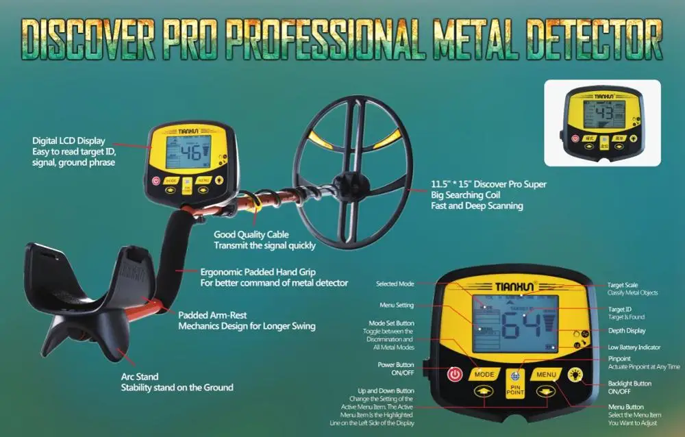 Discover Pro Metal Detector High Sensitivity Underground Super Scanner Finder Gold Coins Hunter Detecting Pinpointer Waterproof