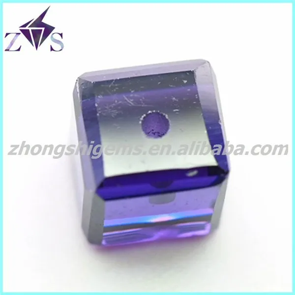 Violet Cubic Zirconia Cube for Bracelet with Hole