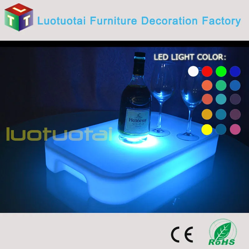 New design led light hollow serving tray Polyethylene Plastic Barware wine glass Tray LTT-WB21