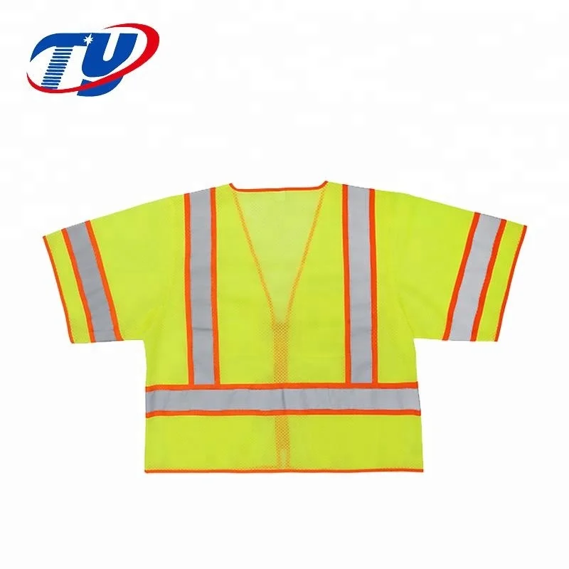 
100% Polyester Reflective Safety Work T-Shirt reversible vest with pockets For Men 
