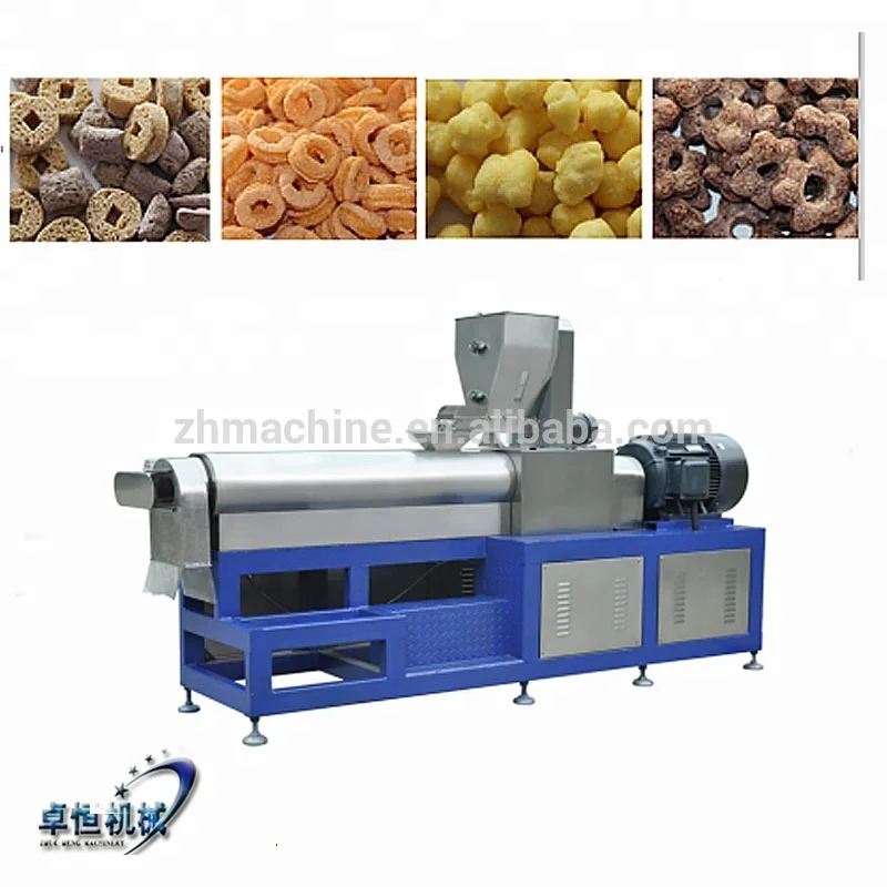 extrusion corn flex instant puff crunch cereal snacks food extruding machines process plant producing line