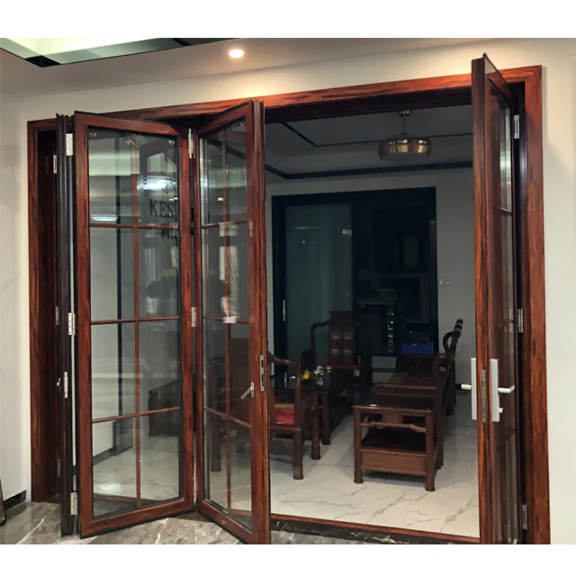 China supplier aluminium ykk folding door  powder coated size customized aluminum alloy door and window water exterior door