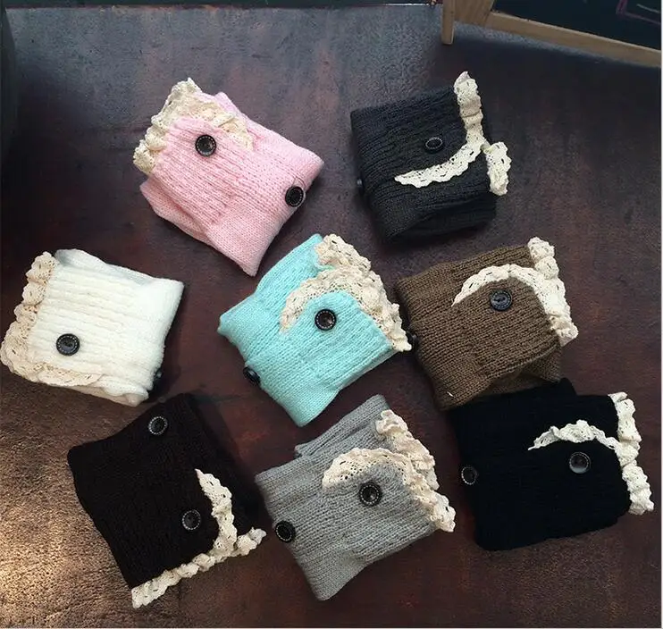 Однотонные гольфы, оптовая продажа, Детские гетры с кружевом и пуговицами