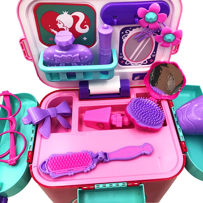 Fashion girls beautiful dresser pretend toys make-up set portable suitcase toy