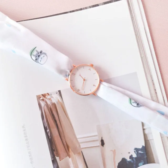 Hot popular beautiful ribbon watch rose gold pink band montre good quality fabric band mineral glass china novelty clock