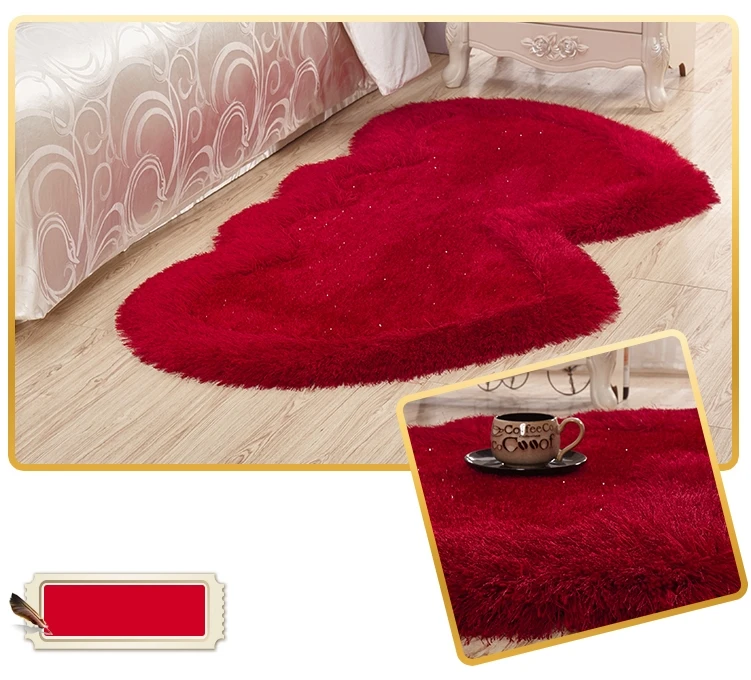Polyester red heart shape long low pile shaggy carpet
