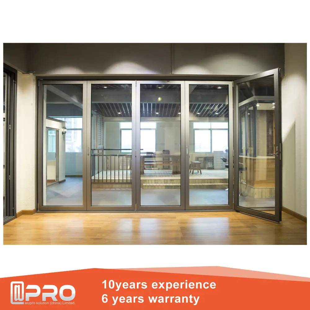 Opening Soundproof Insulated Glass Online  janela de aluminio / double glazed Large Balcony Laminated Kitchen Iron Folding Door