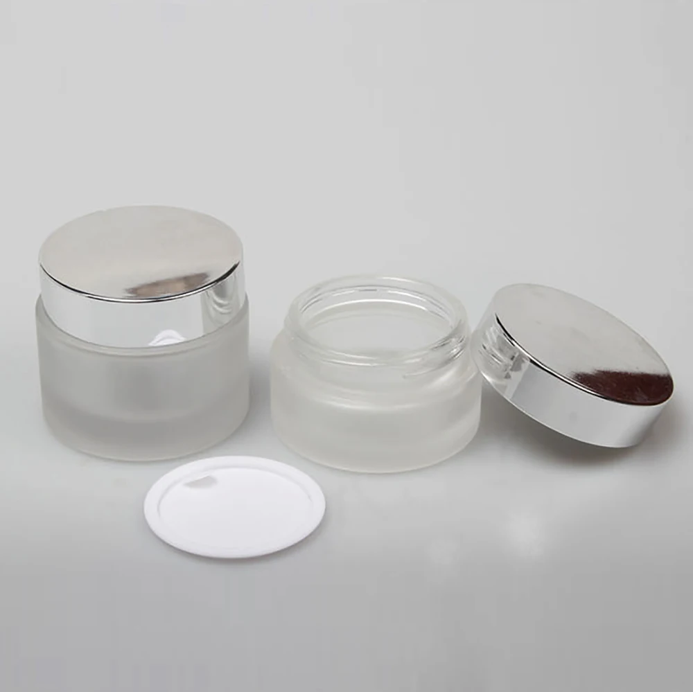 Wholesale frosted cosmetics containers and packaging 5g 10g 20g 30g 50g cosmetic glass jar with silver lid