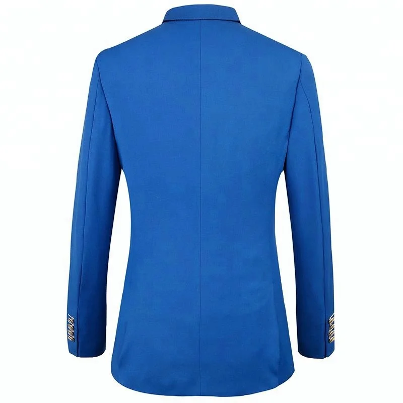 Wholesale Polyester Rayon Black Dark Blue Pants Suits Royal Blue Double-Breasted Men Suit