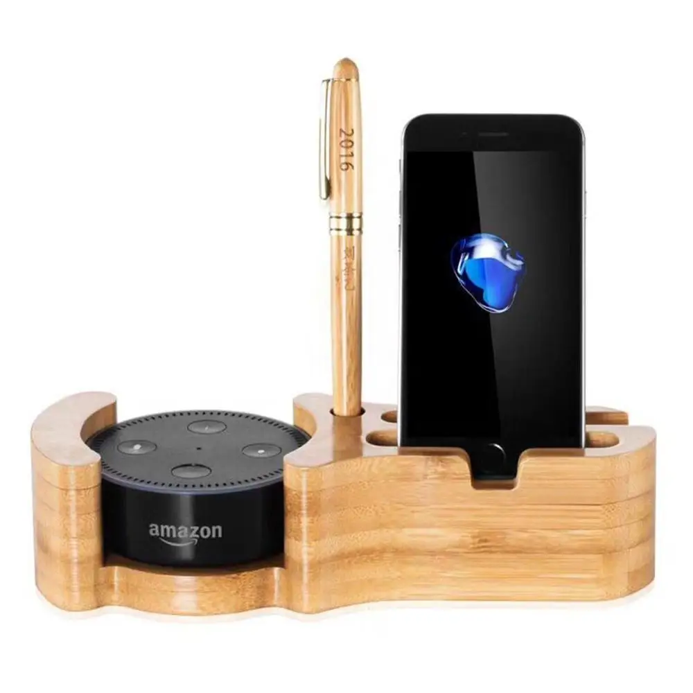 Universal Bamboo Charging Dock Stand Holder for Cell Phone and Pen&Card Beautifully Designed Gift For Everyone