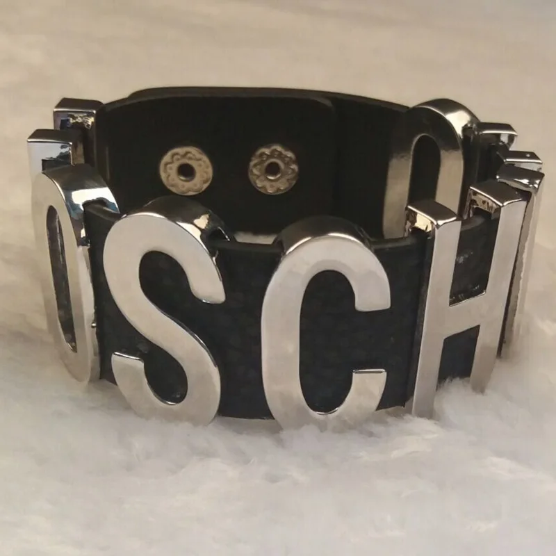 Hot selling exaggerated letter PU leather alloy bracelets for men