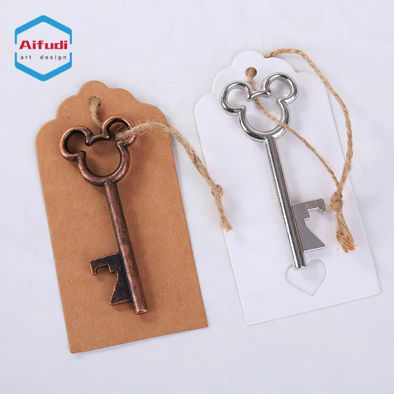 custom antique metal brass silver mickey key chain wedding gift bottle opener