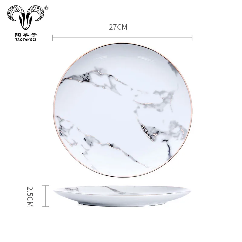 Luxury dinner dinnerware plate set gold rim marble ceramic plate