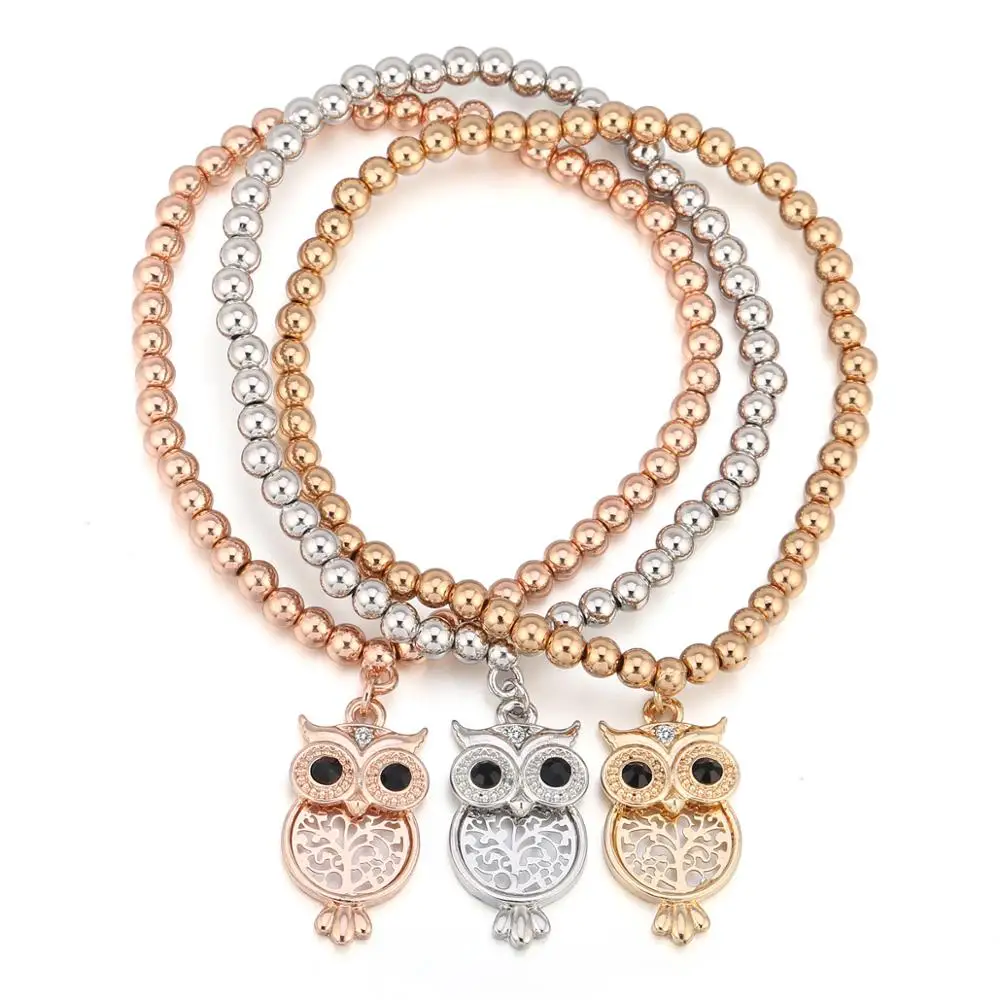 2020 Fashion Tree of Life Pendant Jewelry for Women Cute Owl with Crystal Elastic Corn Chain 3 Pcs/Set Bracelets SL05895