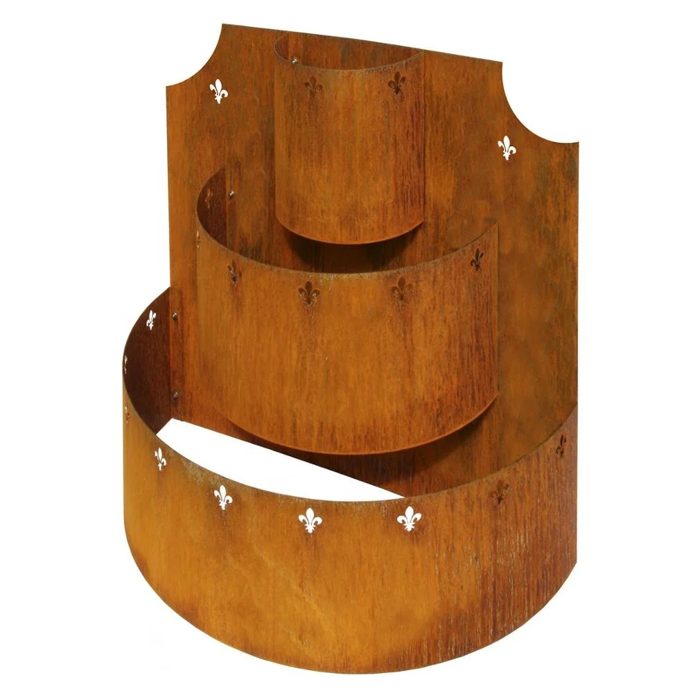 
Custom large outdoor laser cut corten steel tractor flower tower metal planter pot 