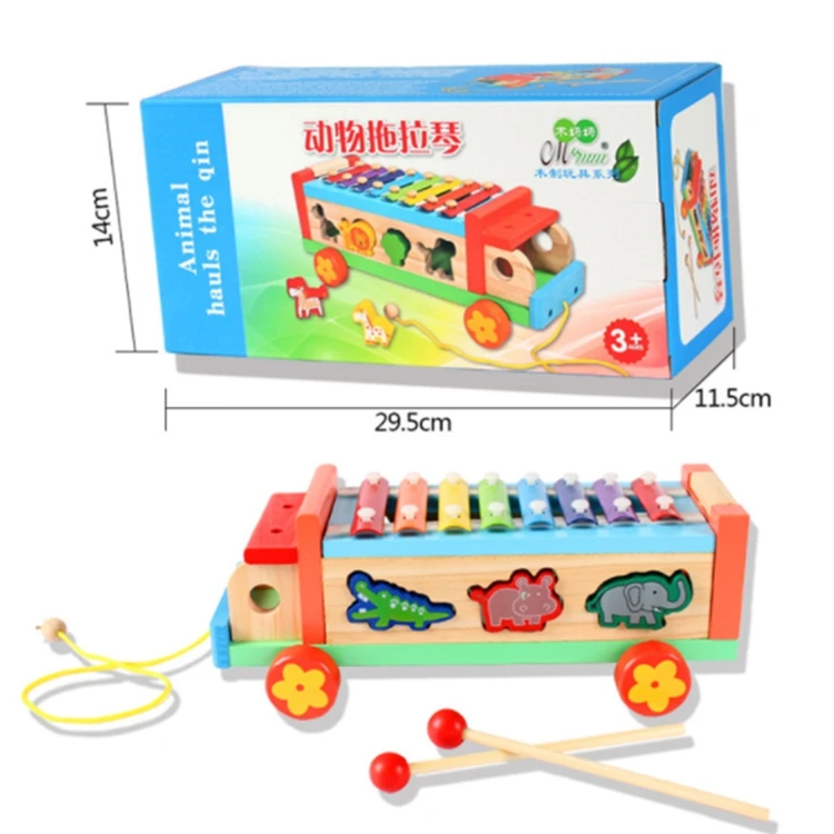 Cartoon Hand Knock Piano Toys Wooden Musical Pounding Toy Children Xylophone Bus Car