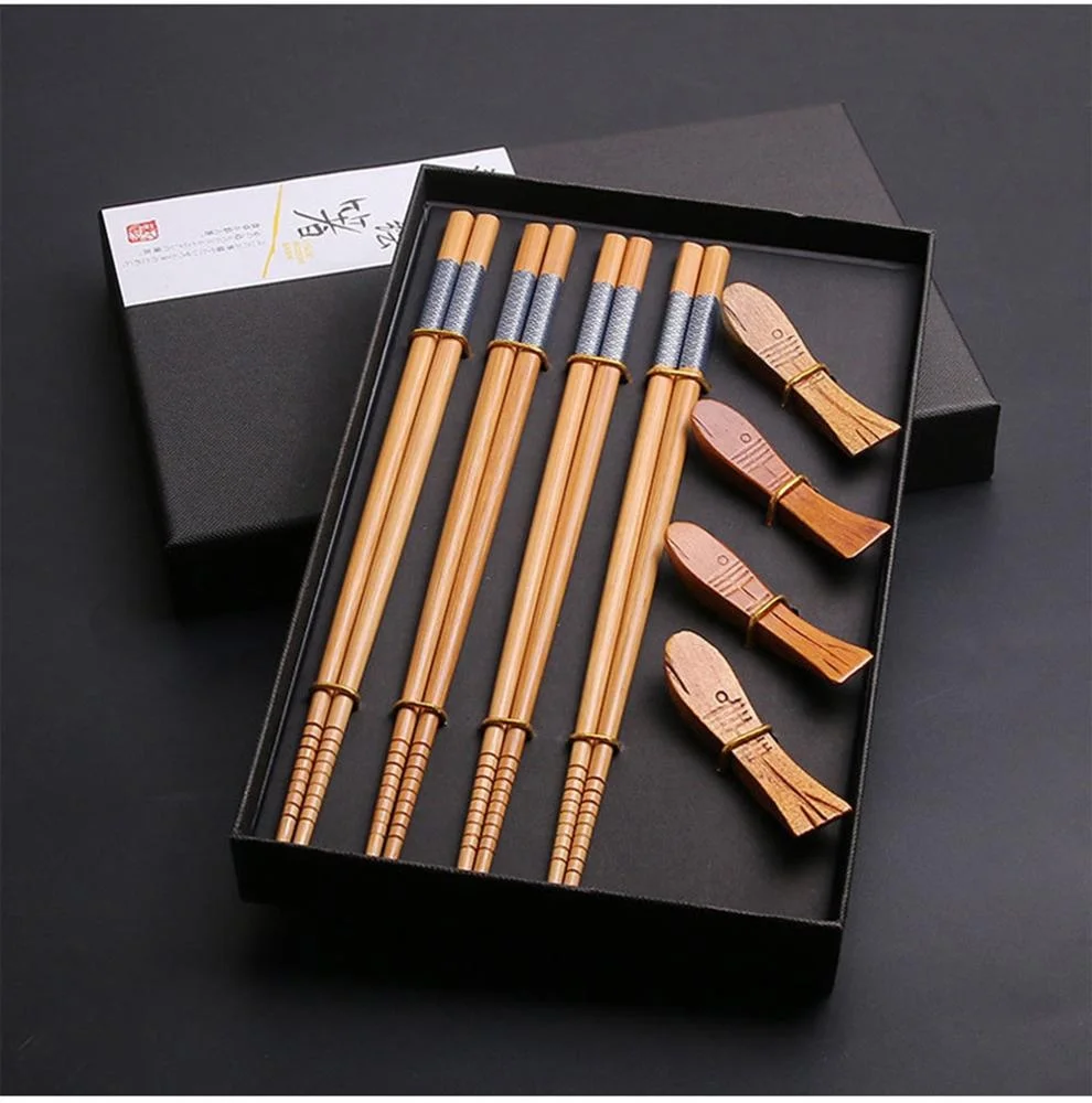 
reusable bamboo chopsticks and chopstick holder rest gift set wholesale 