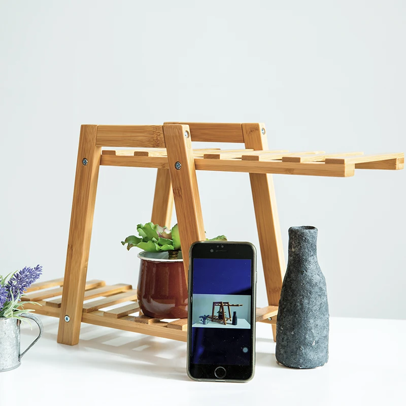 BAMBKIN Bamboo 2-tier Plant Stand two step Multifunctional Flower Shelf Storage Rack Shelves office flower rack