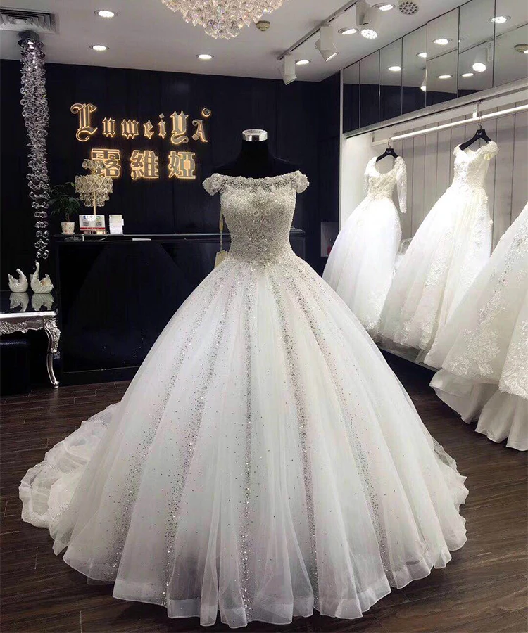 Wholesale Quality Luxurious Crystal Russian Ball Gown Ivory New Wedding Dress for girls