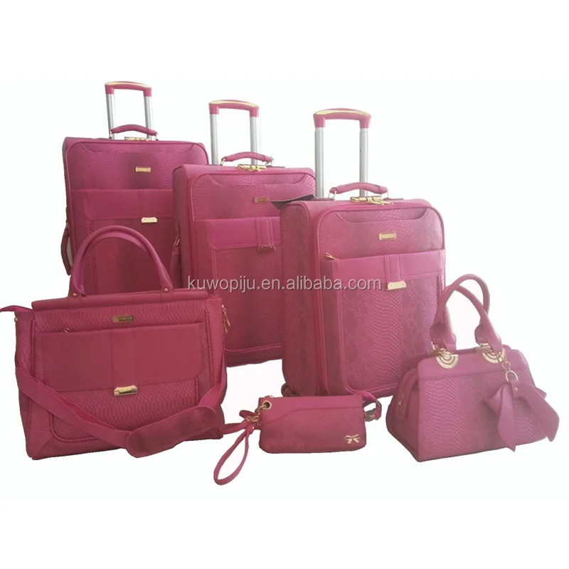 new design snake leather 5 pcs trolley pu luggage leather luggage and bags