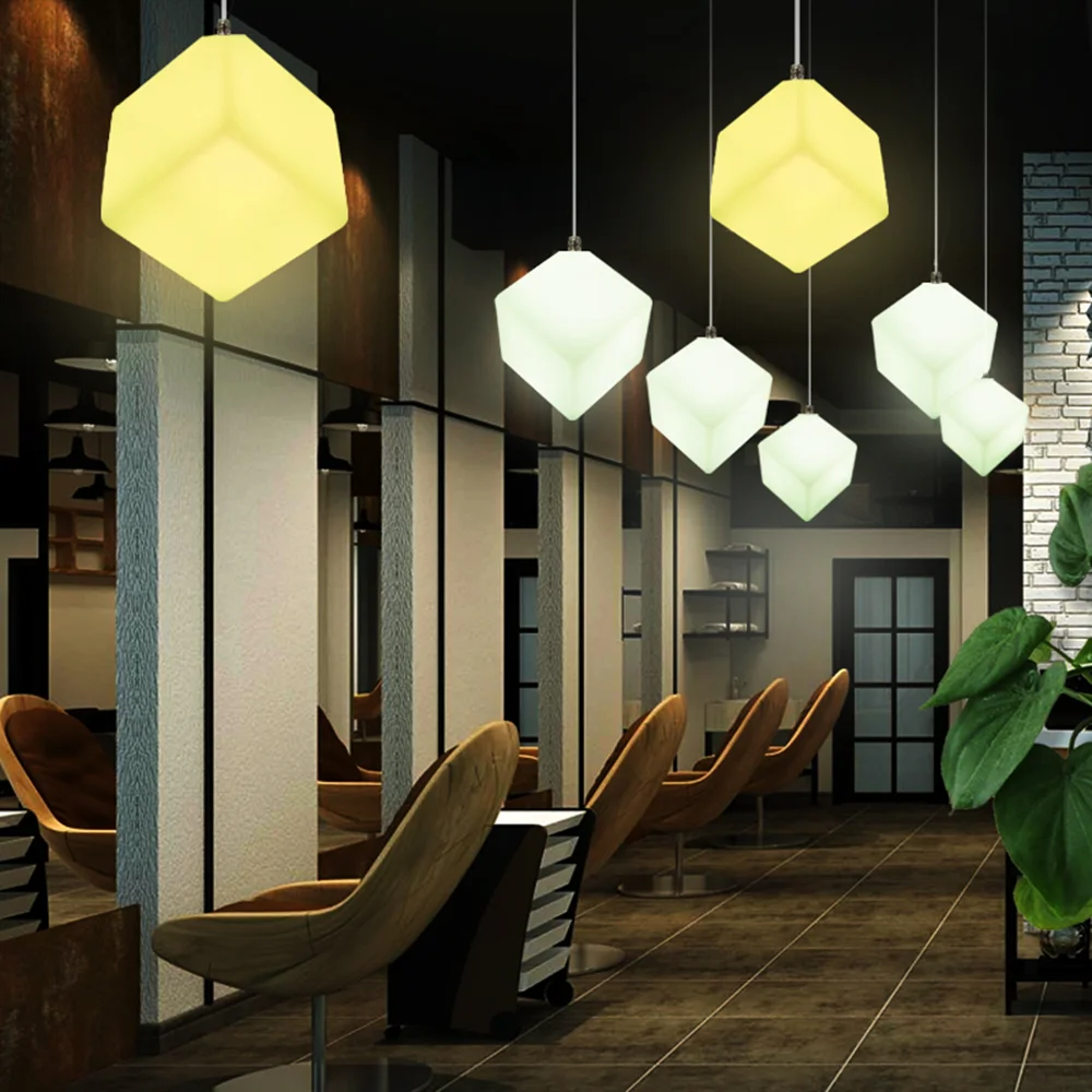 remote control plastic cordless bar nightclub hotel wired led ceiling light 7 colors changing cube led pendant lamp modern