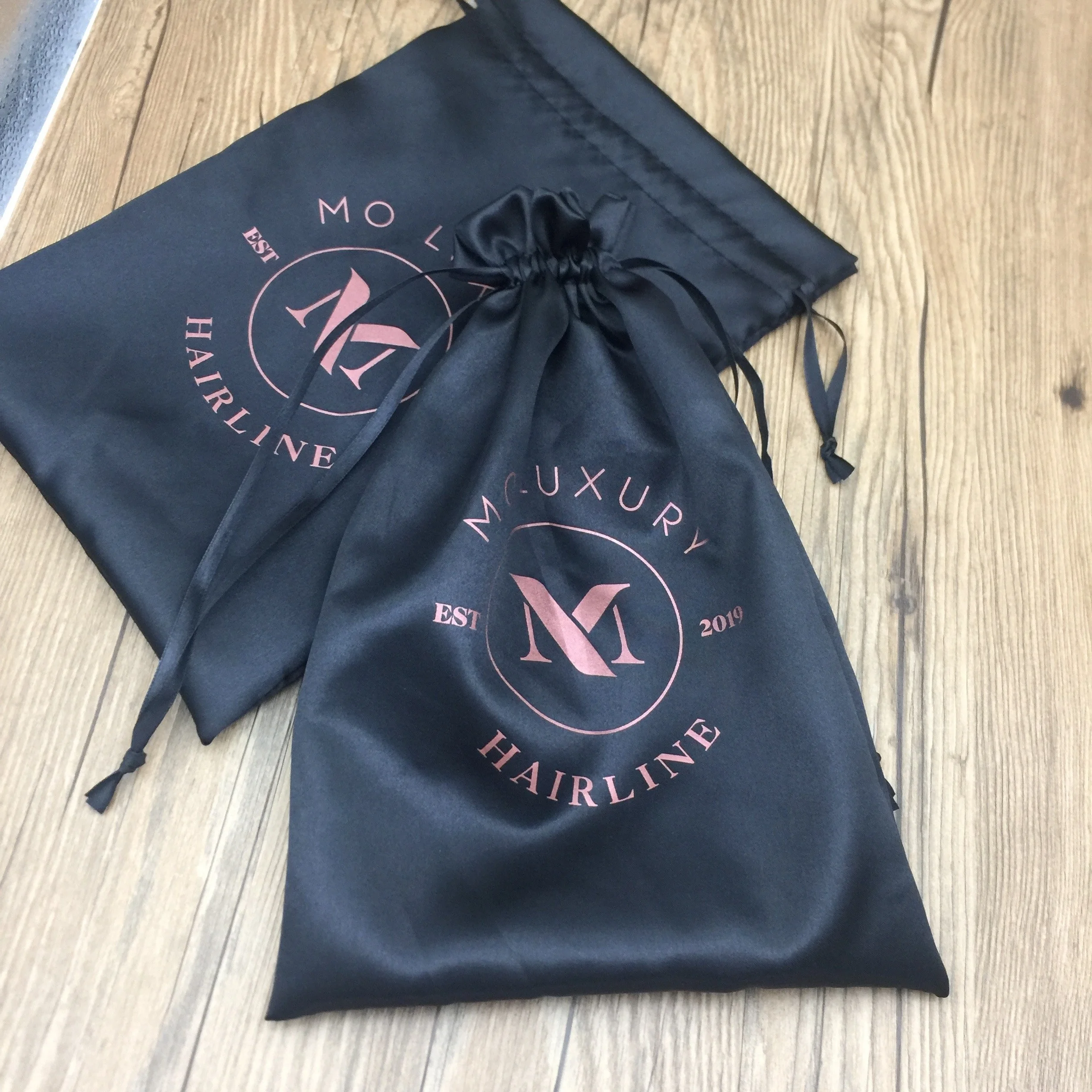 Custom satin silk bag for hair bundles/braided wigs, satin virgin hair packaging bag