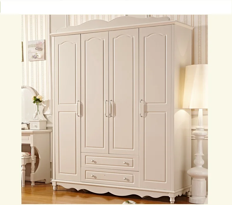 Beautiful wooden cabinets 4 doors louver design bedroom wardrobe