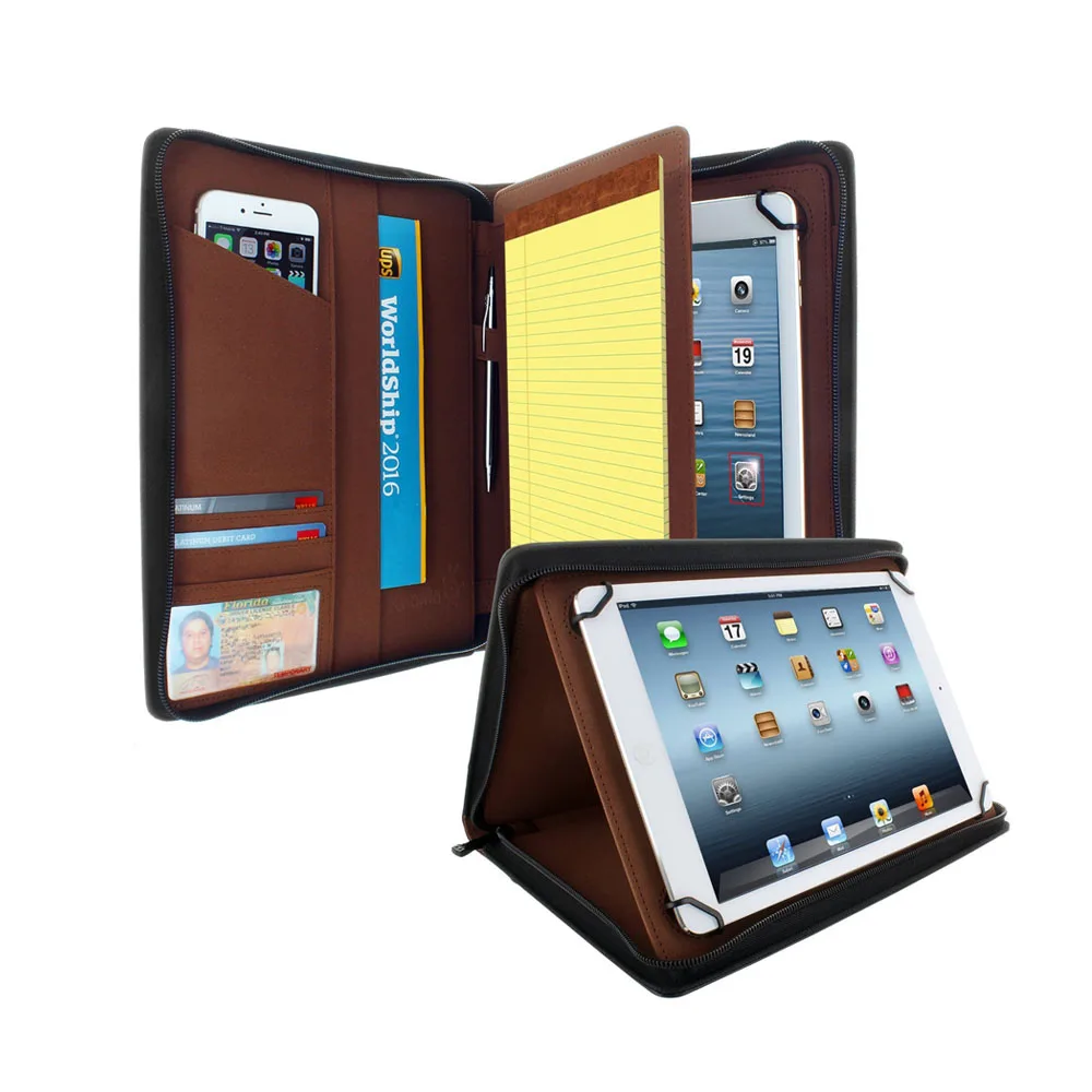 Portfolio Leather Portfolio File Folder Organizer for Ipad A4 PU Leather Padfolio Binder Zippered Padfolio Portfolio Folder
