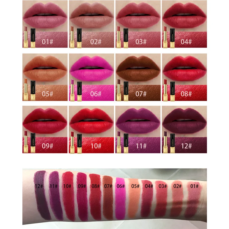 Free Sample 24 Colors Black Lipstick Waterproof High Quality 4D Lipstick