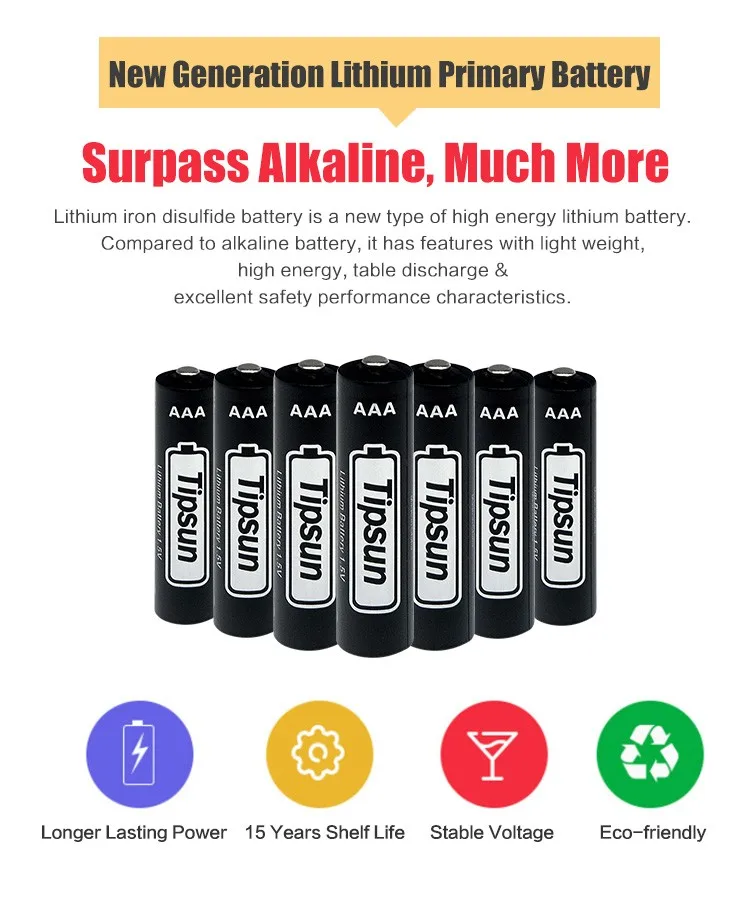 15 Years Shelf Life Tipsun 1.5V AAA FR03 L92 lithium battery