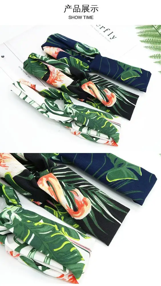 New Arrived Flamingo Printed Elastic Headband Girls Chiffon Fabric Hairband Knotted Head Band wrap 50pcs/lot 3 Colors