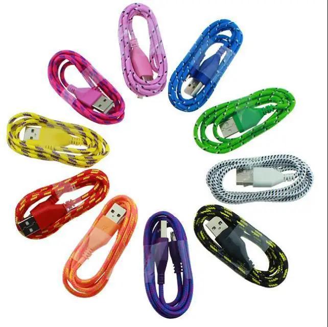 3FT 6FT 10FT Nylon Woven Cords Micro USB Fiber Fabric Braided Data Charger Cable Knit Charging Cord For Smartphone Cell Phone