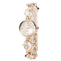 New Angel Girl Fashion Gold Women Bracelet Watch Dress Lady Quartz Wristwatch
