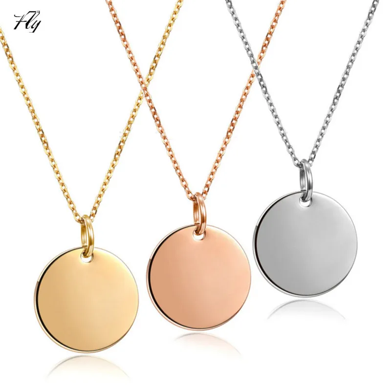 Custom stainless steel necklace wholesale 18k gold chain engrave letter initial blank disc necklace