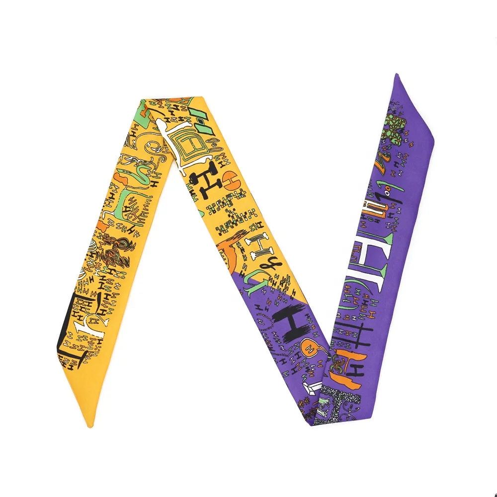 Tied Bag Handle Scarf Small Ribbon Twill Silk Scarf Women Fashion Brand Design Small Skinny Neck Scarf for Ladies