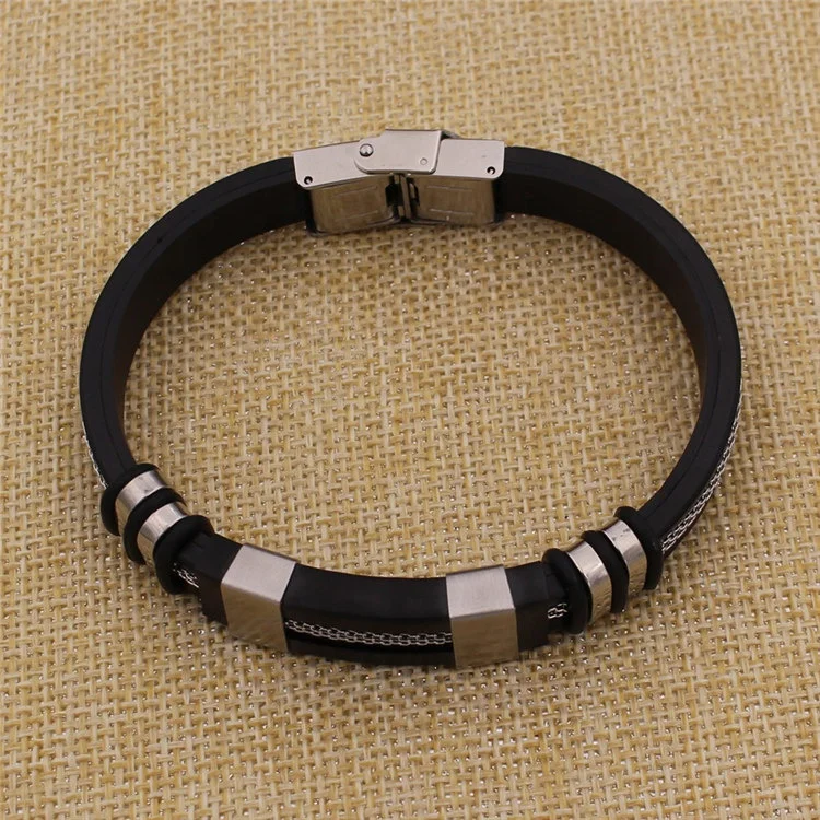 New Product Stainless Steel Silicone Cable Bracelets Wristband Men Adjustable Bracelet
