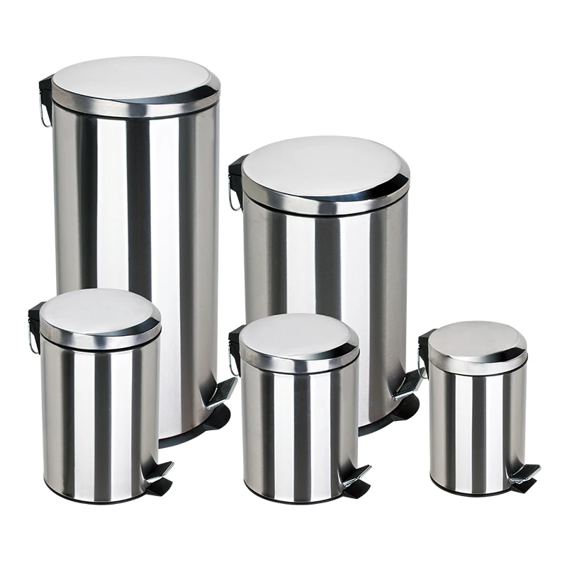Stainless Steel Anti-finger Round Shape Dust Bin Step Foot Pedal Bin Waste Garbage Bin Trash Can For Hands Free Lid Opening