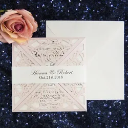 Hot Sale Unique Blush Laser Cut Wedding Invitations Philippines with Belly Band