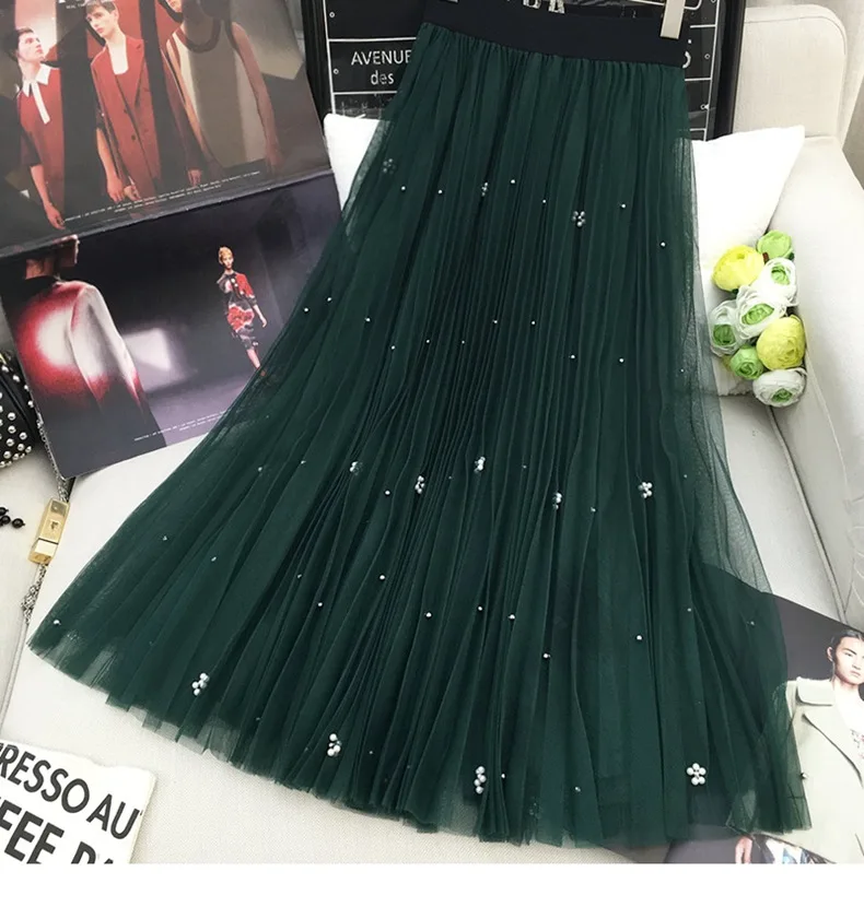 B13172A korea style lady mesh beaded gauze skirts