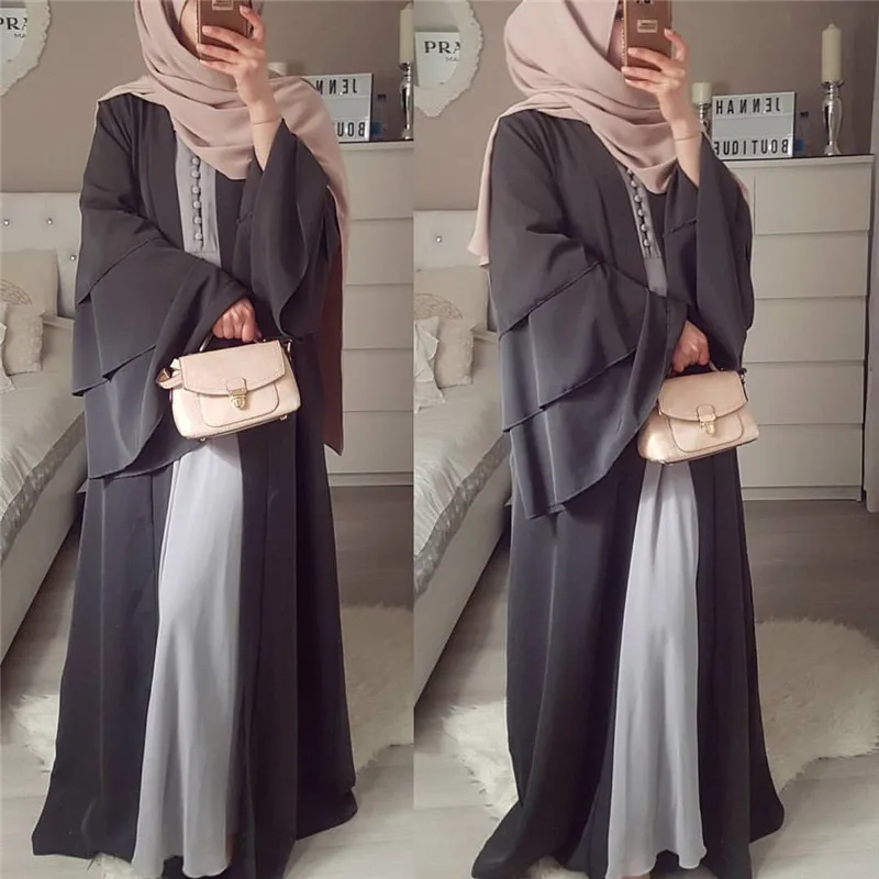 Women New Stylish Dubai Designs Abaya ,Fashion Big Sleeves Front Open Abaya With Belt